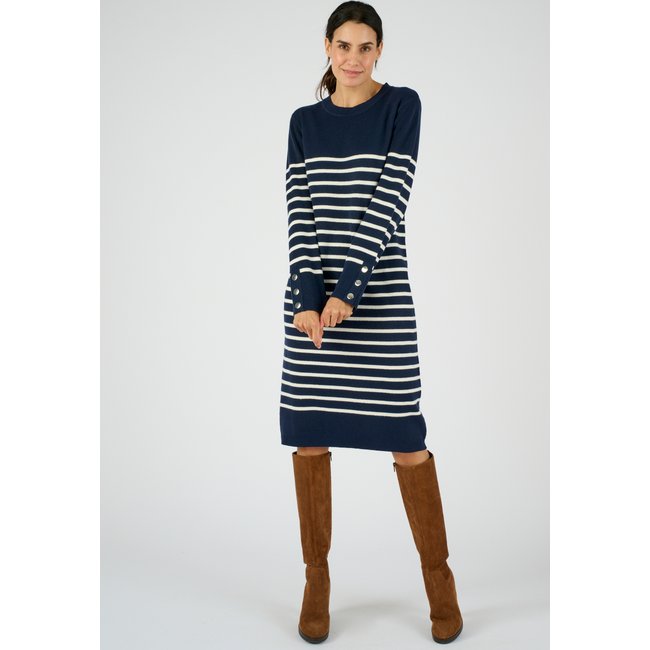 Robe-pull esprit marinière Thermolactyl bleu marine rayé <span itemprop=