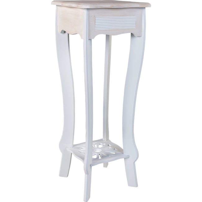 Sellette carrée en bois pour pot de fleurs Couleur blanc vieilli et bois naturel clair <span itemprop=