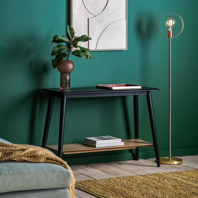 Morena Oak Console Table with Shelf, black, SO'HOME