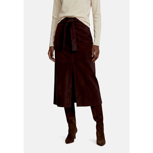 Jupe de coupe trapèze à ceinture chocolate plum <span itemprop=