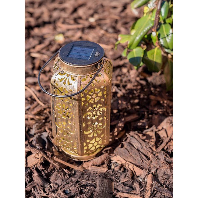 Outdoor Solar Powered Moroccan Lantern in Antique Brass, copper, SO'HOME