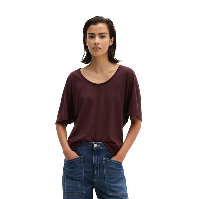 T-shirt regular en jersey slub fin rouge <span itemprop=