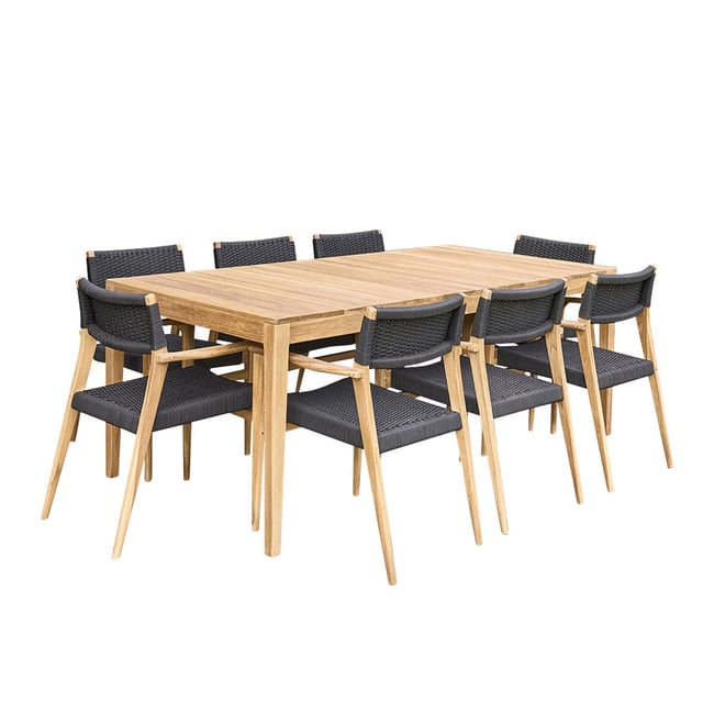 Salon de jardin en teck massif et cordage 8 places  ESTHER noir <span itemprop=