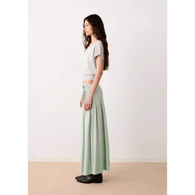 Jupe évasée plissée vert menthe <span itemprop=