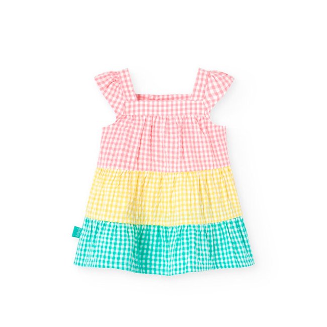 Robe colour block à carreaux vichy multicolore <span itemprop=