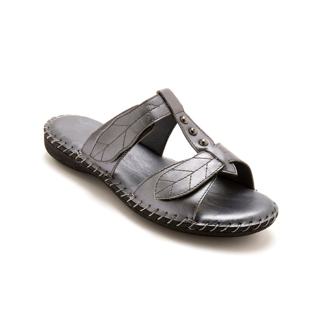 Mules ouverture totale cuir gris métallisé <span itemprop=