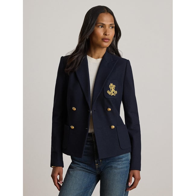 Veste blazer croisée marine <span itemprop=