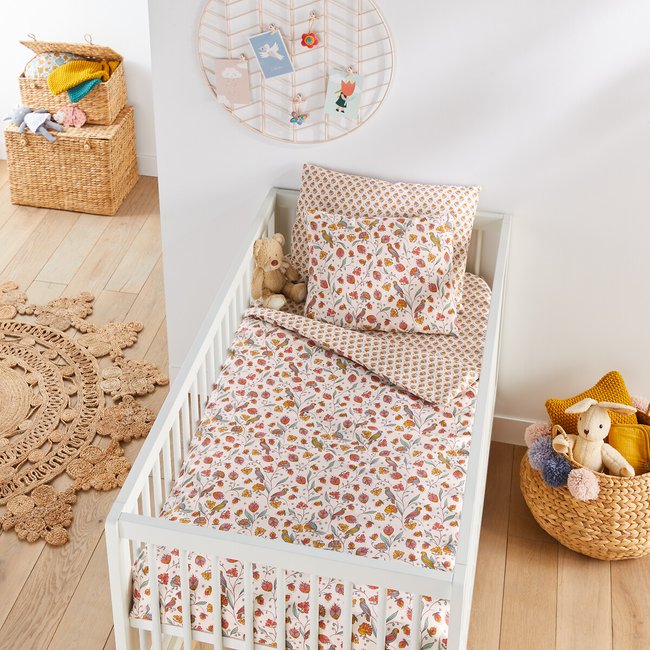 Housse de couette bébé en coton, Bertille imprimé rose <span itemprop=