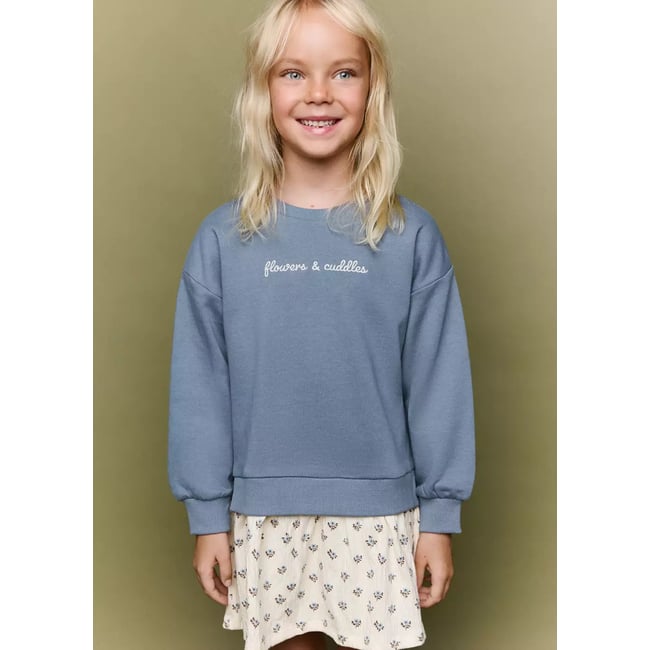 Sweat robe imprimé à fleurs bleu <span itemprop=