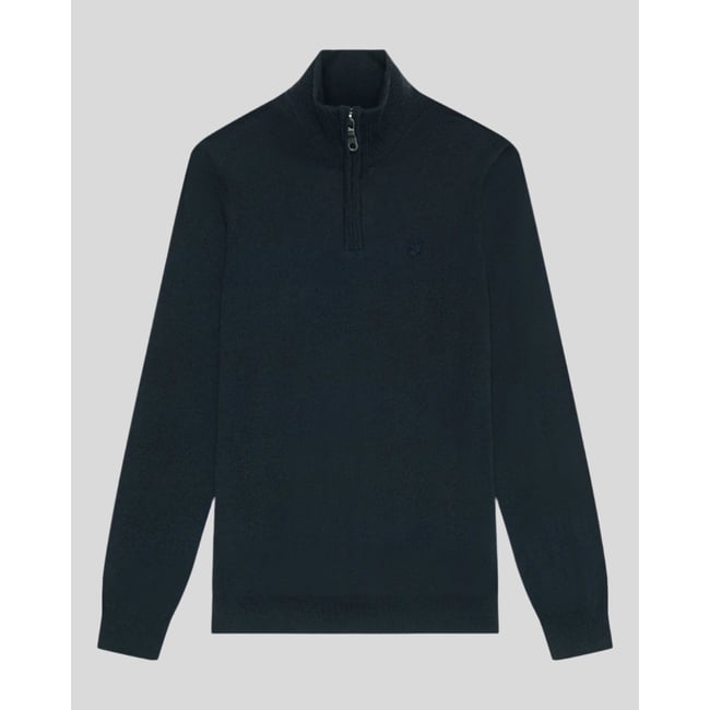 Pull camionneur en laine mérinos zippé bleu foncé marine <span itemprop=