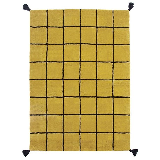 Tapis enfant à carreaux GRID Couleur jaune, noir <span itemprop=