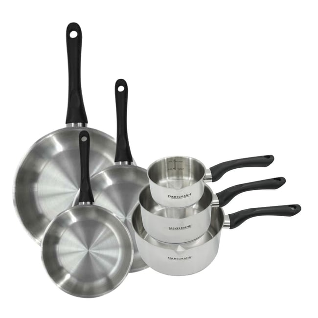 Batterie 3 poêles 20/24/28cm + 3 casseroles 12/16/20cm GENEVA inox|noir <span itemprop=
