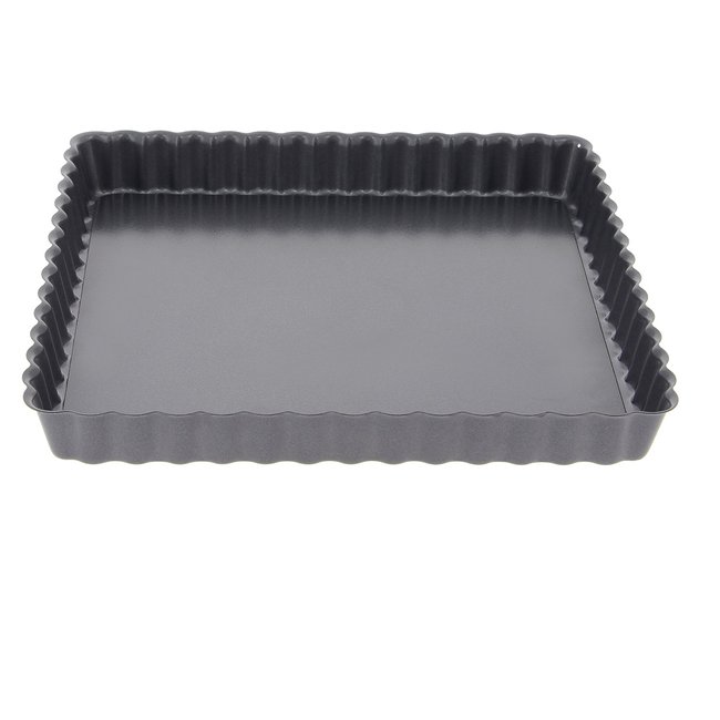 Moule à tarte carré 23 cm en acier fond démontable gris <span itemprop=