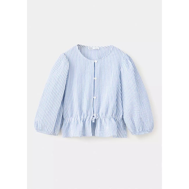 Chemise en coton froncée à rayures bleu <span itemprop=