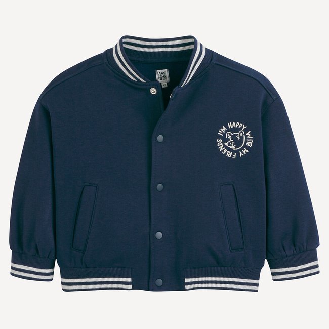 Veste esprit Teddy en molleton bleu marine <span itemprop=