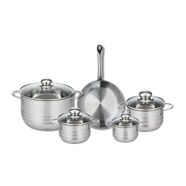 Batterie 1 poêle 24cm + 4 faitouts 12/14/16/24cm PROFI BRILLANT gris <span itemprop=