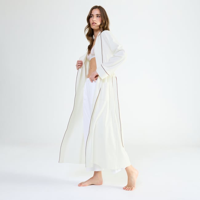 Robe de chambre col châle en coton MYSTÉRIEUSE ecru <span itemprop=