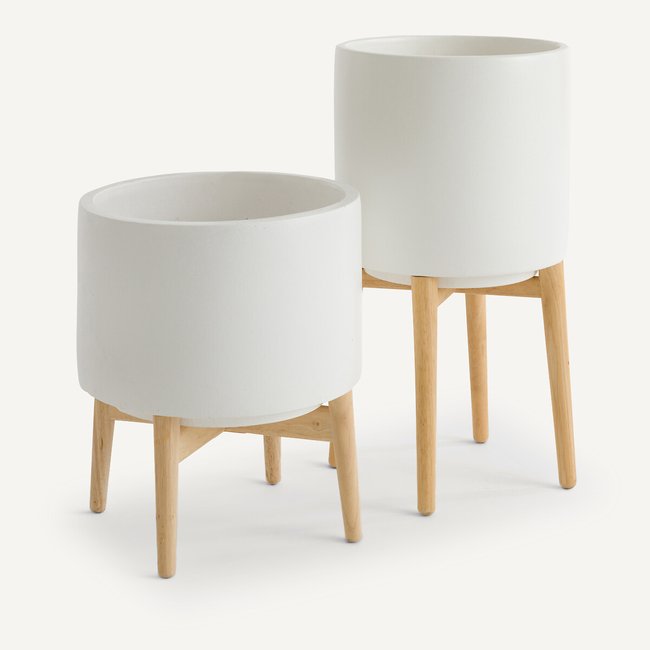 Vaso com suporte em hévea, alt. 58,5cm, Florian branco <span itemprop=