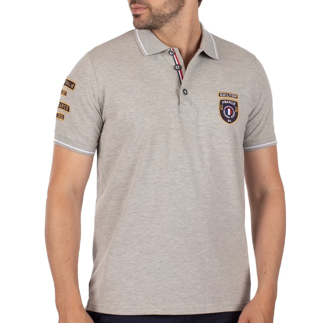 Polo rugby passion gris chiné <span itemprop=