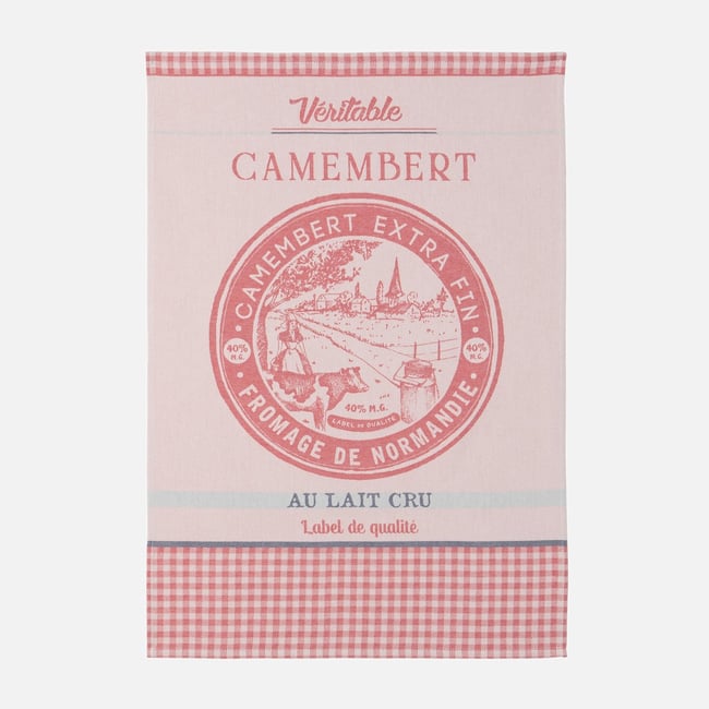 Torchon jacquard en coton VÉRITABLE CAMEMBERT rouge <span itemprop=