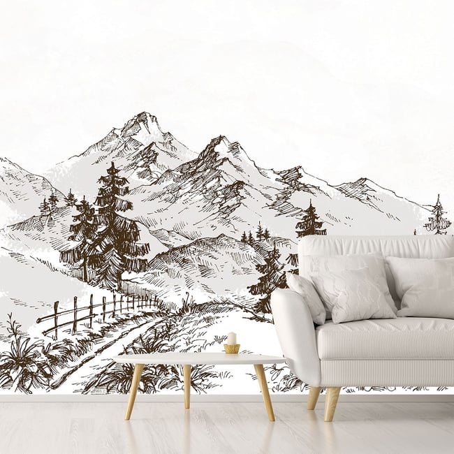 Papier peint dessin d'alpage Couleur intissé <span itemprop=
