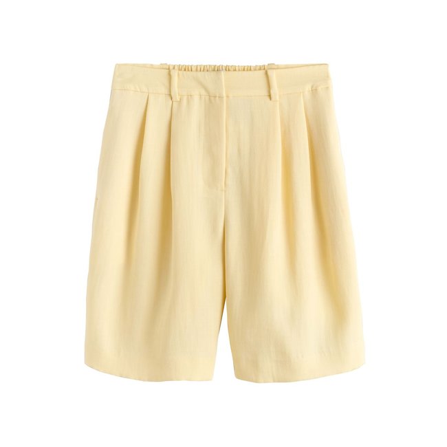 Bermuda tailleur en tissu froissé jaune <span itemprop=