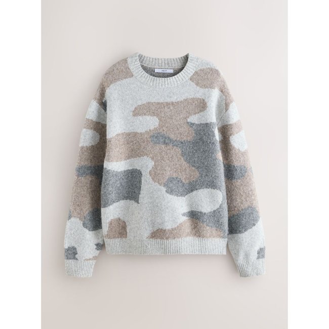 Pull col rond à motif camouflage avec laine naturel <span itemprop=