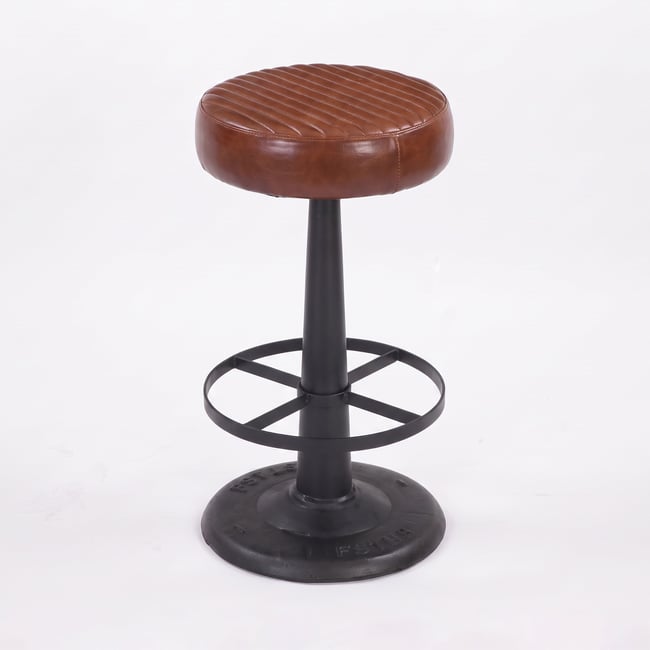 Tabouret pour îlot central 65 cm en cuir de buffle - LUCIEN Couleur marron foncé <span itemprop=