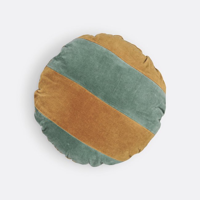 Cojín redondo de terciopelo, Anelio verde grisáceo/bronce <span itemprop=
