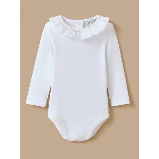 Body col smocké brodé blanc casse <span itemprop=