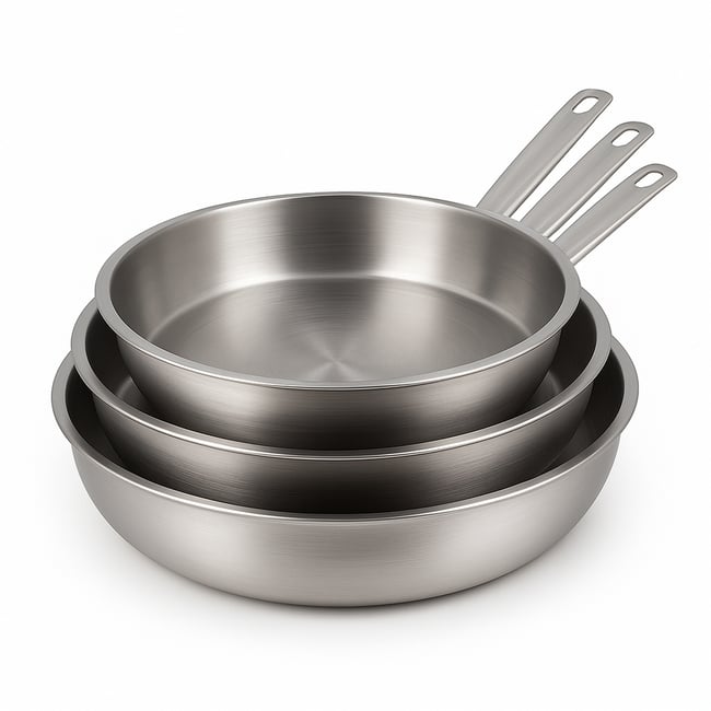 Set de 3 poêles 24/28/30 cm en acier inoxydable, PROFESSIONNEL acier inoxydable <span itemprop=
