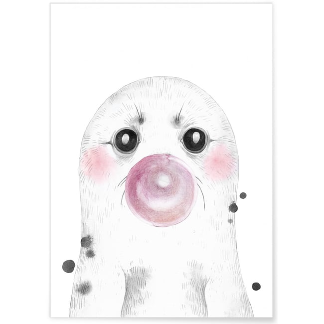 Affiche 'Bulle de Phoque Rose' Couleur blanc <span itemprop=