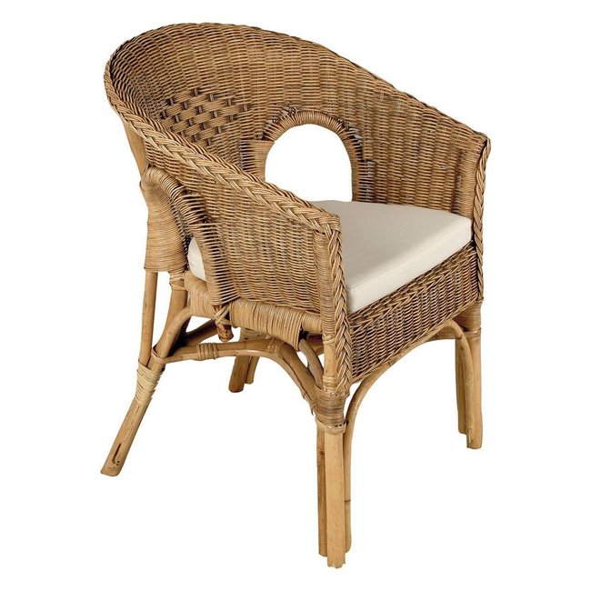 Fauteuil avec coussin en moelle de rotin Galep marron <span itemprop=