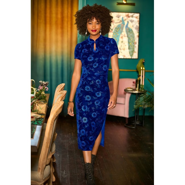Robe Imprimée en Velours Liliana bleu <span itemprop=