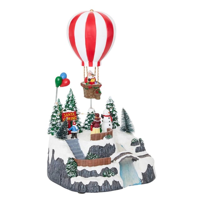 Village de Noël lumineux montgolfière animé et musical 13 LED à piles Couleur multicolore <span itemprop=