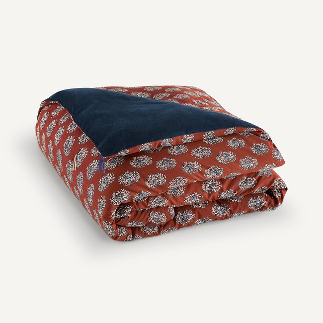 Tagesdecke Lasya, Samt terrakotta/blau <span itemprop=