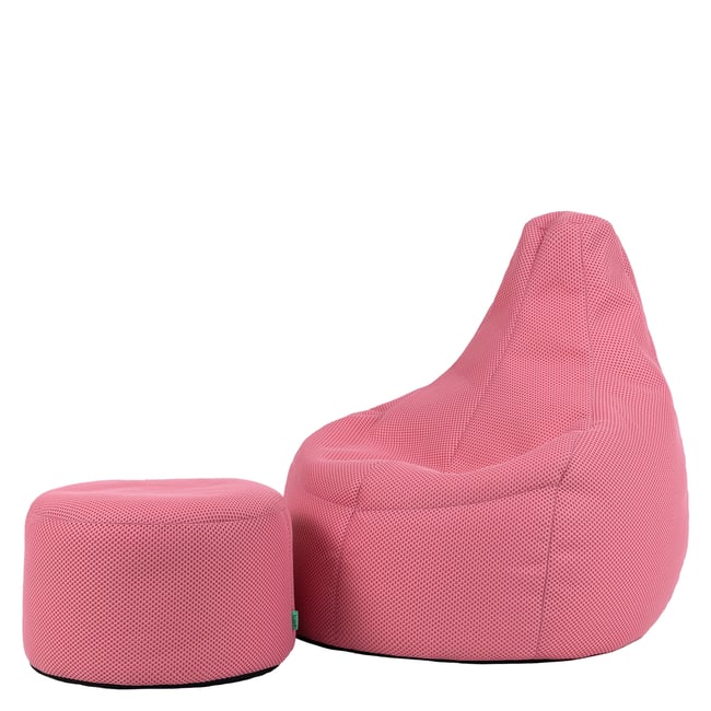 Pouf de gaming à dossier haut en mesh tech avec repose-pied rond Oeko-Tex® - DALTON Couleur rose pastel <span itemprop=