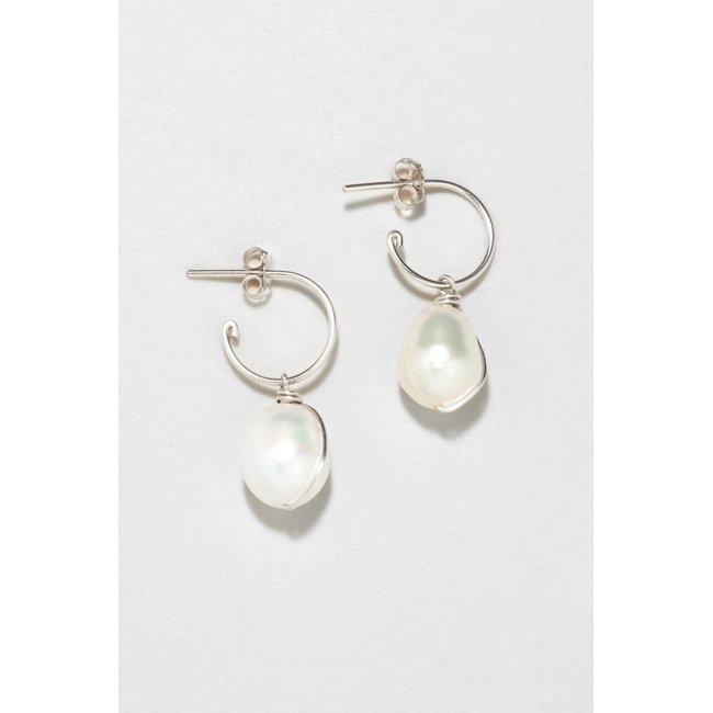 Moyennes créoles Stella - argent grande perle de culture argent / tanzanite <span itemprop=