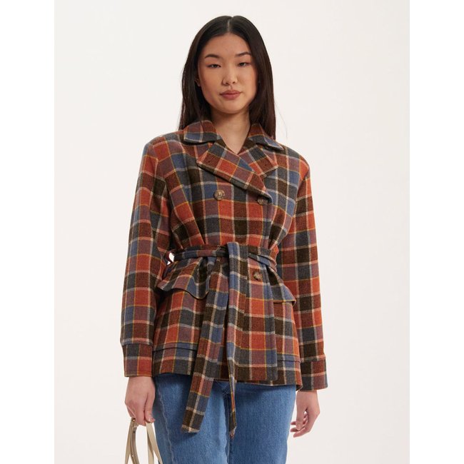 Manteau Romaric multicolore à carreaux rust multico <span itemprop=