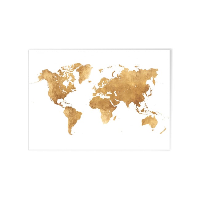 Poster Carte du monde Or Couleur blanc <span itemprop=