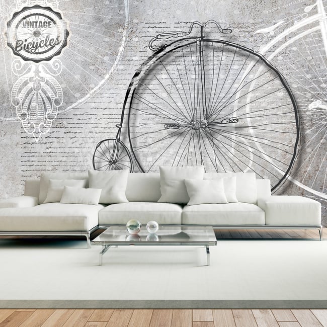 Papier peint intissé panoramique Vintage et Retro Vintage bicycles - black and white Couleur noir <span itemprop=