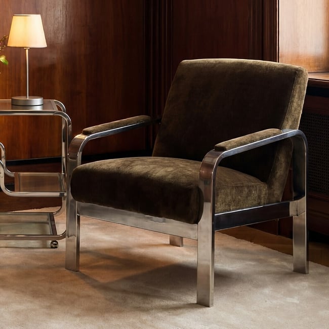 Zenny Chenille Chrome Frame Armchair, khaki, ÉDITÉ