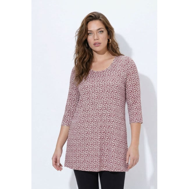 T-shirt long, texturé, coupe en A, col rond brun nougat <span itemprop=