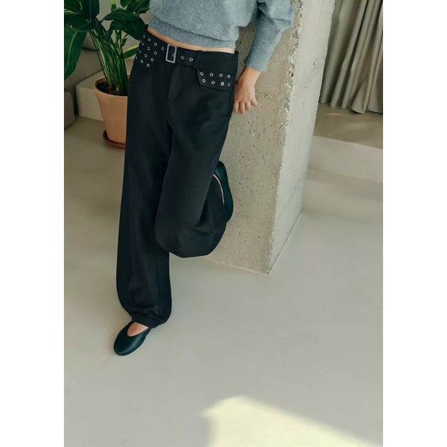 Pantalon œillets avec ceinture gris <span itemprop=
