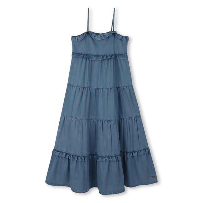 Robe longue à bretelles denim light blue <span itemprop=