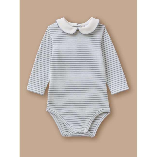Body rayé  - coton biologique rayure bleue <span itemprop=