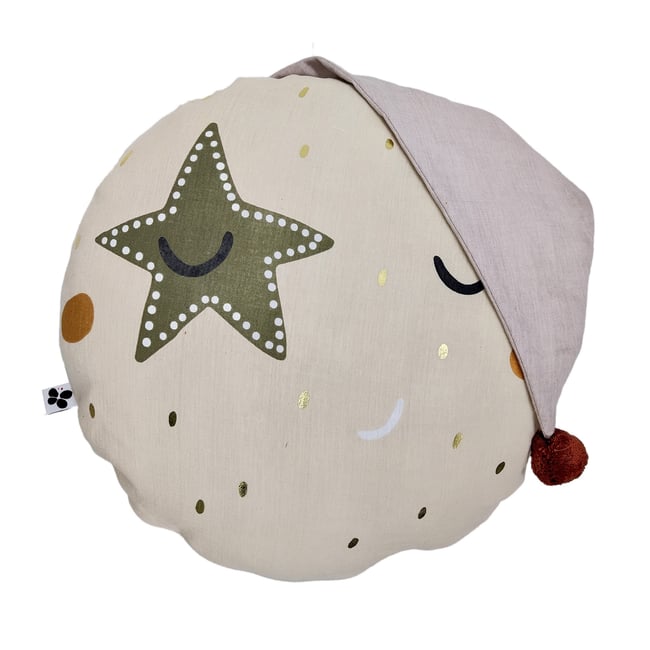 Coussin rond SKY DREAM  Déhoussable, 100% coton beige <span itemprop=