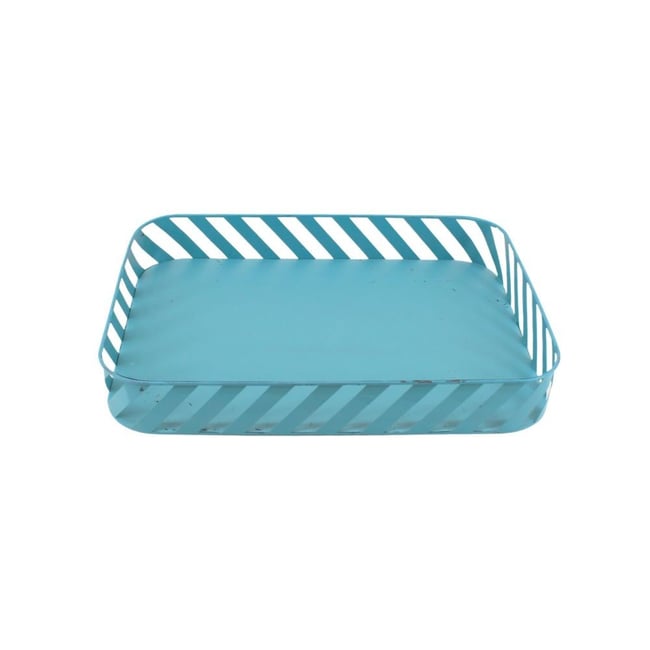 Plateau en métal bleu ajouré 30x40cm Couleur bleu <span itemprop=