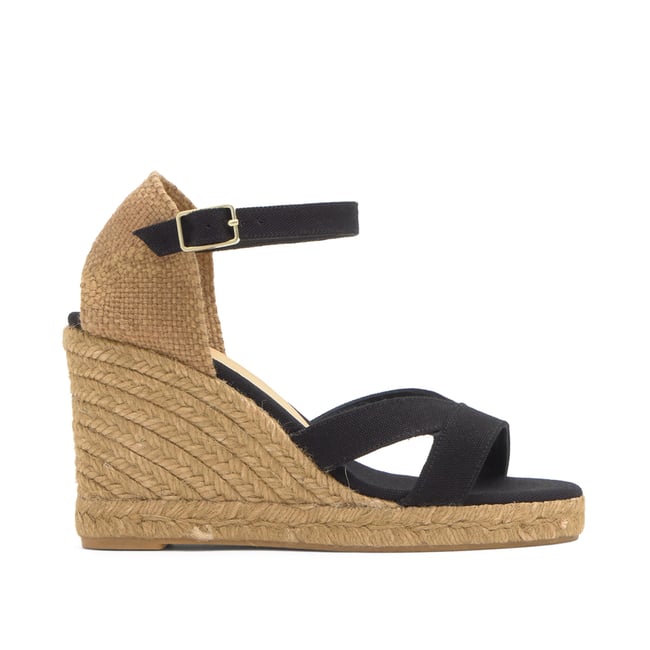 Sandales compensées en coton bio et jute tressée à bride cheville BRUNA PLATFORM  noir <span itemprop=
