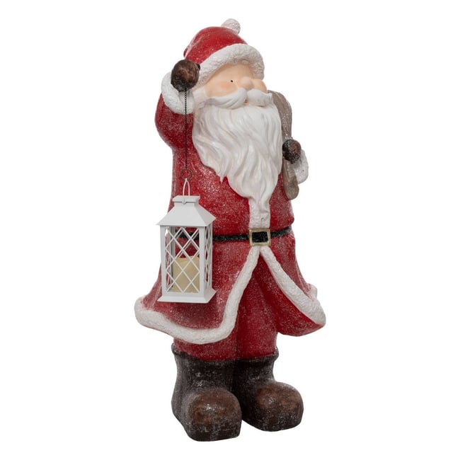 Père Noël avec lanterne en résine 1 lampe H119cm P Couleur rouge <span itemprop=